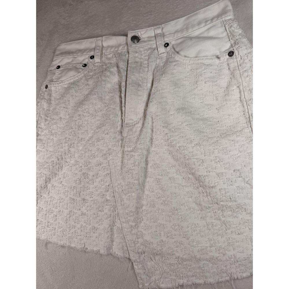 Rag & Bone Skirt Womens 28 White Tweed Denim Wrap Mini Fringe Hem Layered - Picture 6 of 10